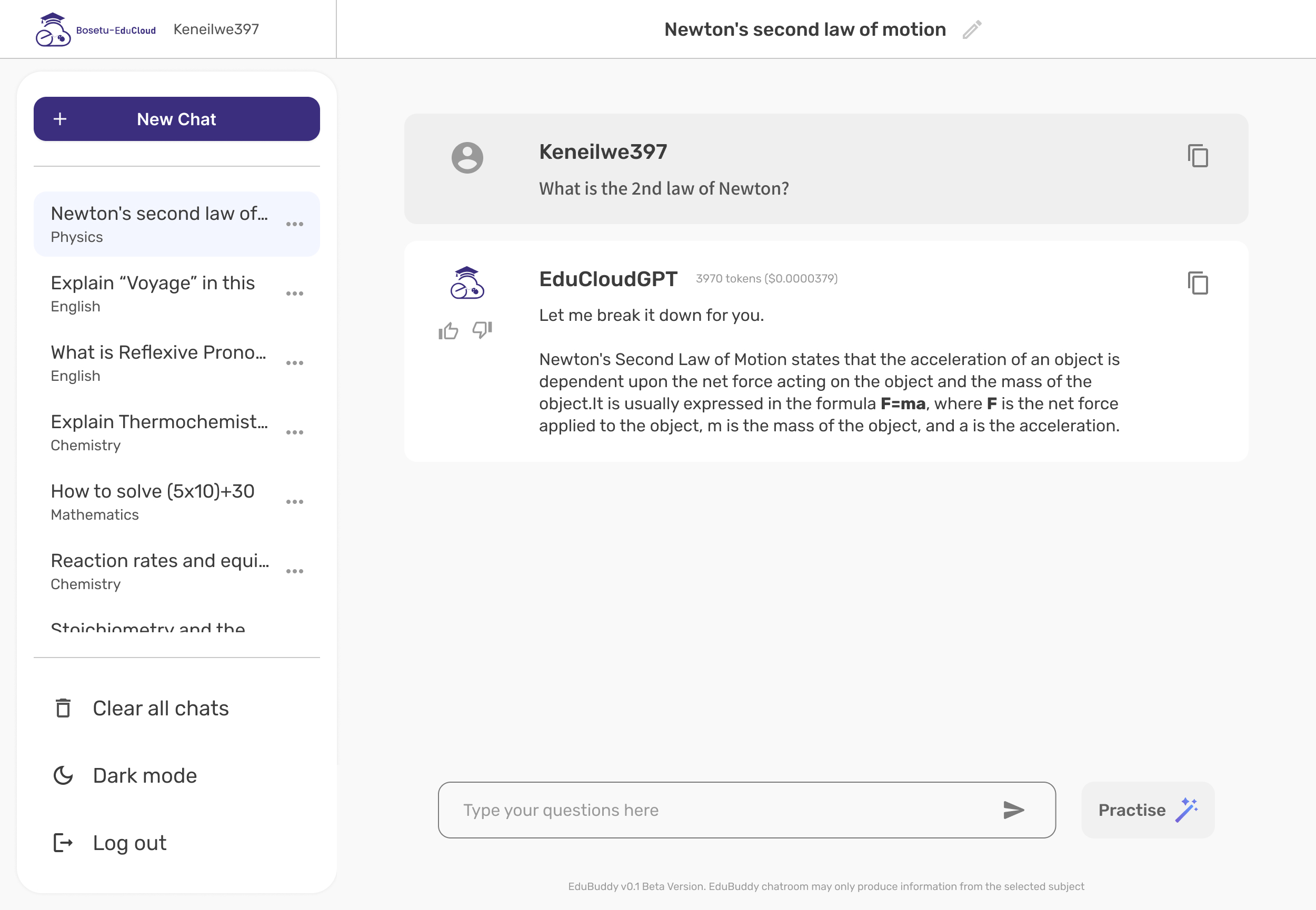 Mockup view of EduCloud, the helpful Gen AI Education Tutor / AI assistant, utilizing LLMs for smart personalized support for students and intuitive tools for educators.